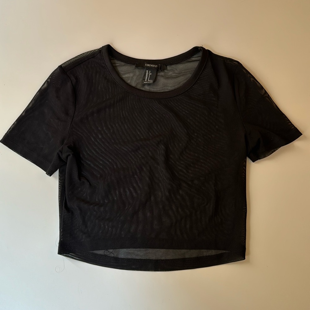 Forever 21 Black Mesh Crop Top